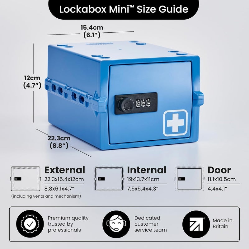 Lockabox Mini™ | Small Medicine Lock Box with Combination Lock (Half Letter Sized) | Mini Medical Lockable Box For Tablets, Creams & Medical Pens | External Size 8.8 x 6.1 x 4.7 Inches (Medi Blue) - Image 4